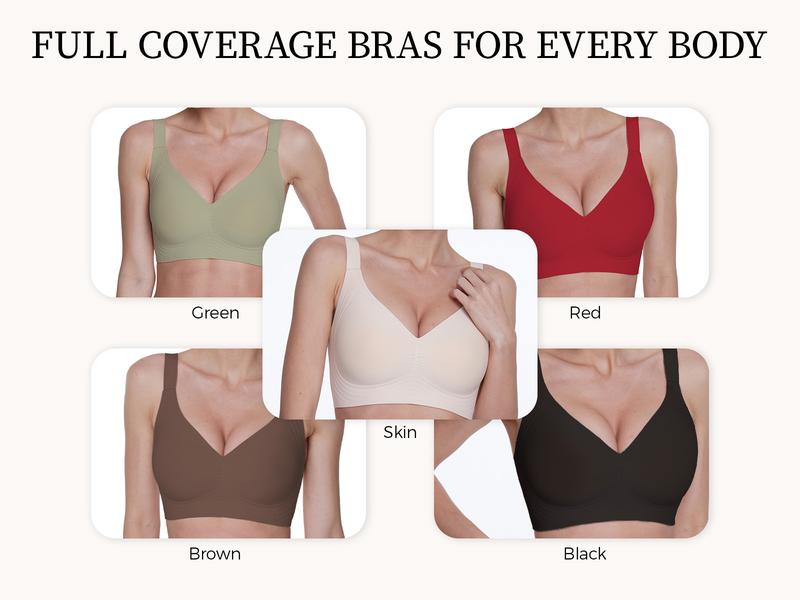 VRCOMFY Women Wirefree Bras Full Coverage No Underwire Everyday Bras – Comfortable Wireless Padded Jelly Bra with Magic Push  up