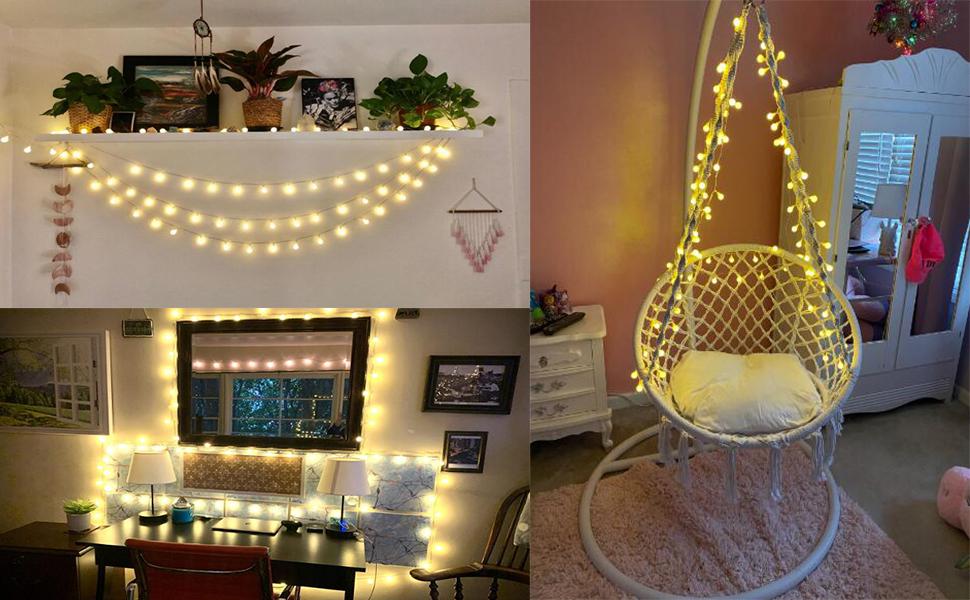 Minetom Globe String Lights, 33 Feet 100 Led Fairy Lights Plug in, 8 Modes with Remote Mini Globe Lights for Indoor Outdoor Bedroom Party Wedding Garden Christmas Tree Decor, Warm White