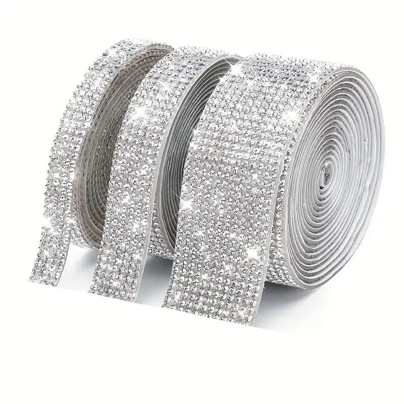 3 Rolls Self-Adhesive Crystal Rhinestone Ribbon, Rhinestone Sparkle Shiny Glitter Rhinestone Stickers for DIY Crafts, Car Decor, Phone Decoration, Sparkly Rhinestones, 2mm Rhinestones