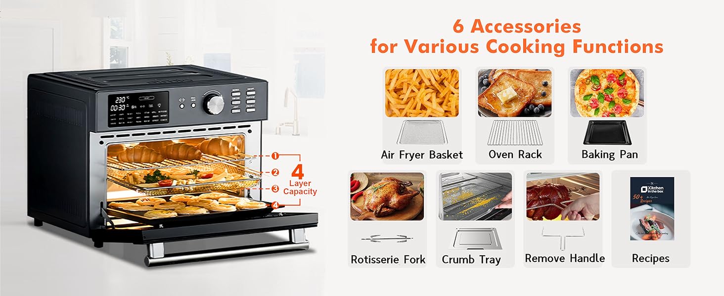 32QT Extra Large Air Fryer Toaster Oven Combo, 21-in-1 Countertop Convection Toaster Oven with Air Fry, Bake, Toast, Roast, 6 Accessories, 1800W Dual Cook Preset