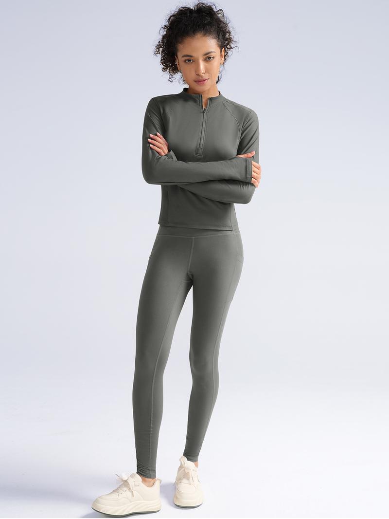CHRLEISURE Women's Suit Workout Set Yoga Outfit Activewear for Daily Wear with Long Sleeve Top & High-Waisted Leggings