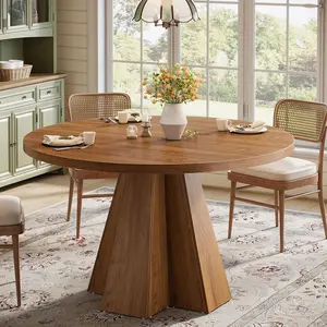 LITTLE TREE Round Dining Table for 4, Circle Kitchen Table with Pedestal Base, Farmhouse, Space Saving, Dining Room, Kitchen, Living Room