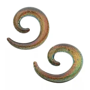 Green Glass Sparkle Swirl Galaxy Spiral Taper Plugs
