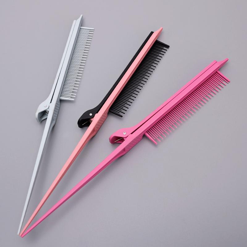 [Ashine] Tail Teasing Clip Comb, Pink Partition Attachment Clip Flat Iron Comb Hair Clip Combs Fine Tooth Comb for Straightening Dyeing  Hair Care Heatless -2PCS Haircare Salon