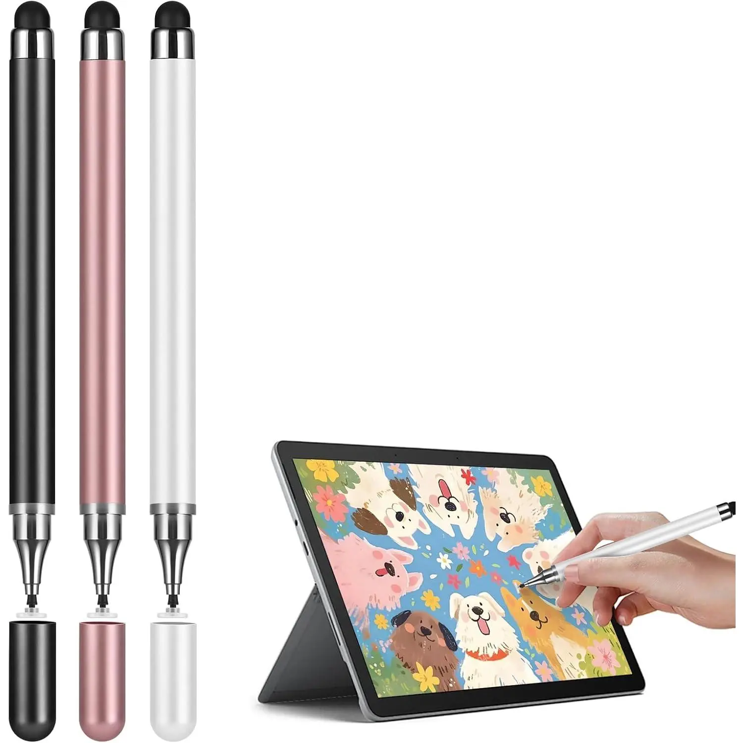 3-Pack Smooth Universal Stylus Pen Accessories for All Touchscreen Devices, 2-in-1 Precision Disc Tip Stylus Compatible with Android, iOS, Tablet, Smartphone – Perfect for Writing, Drawing