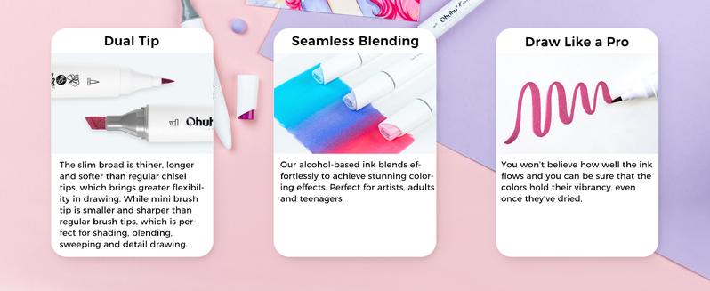 Ohuhu Alcohol Markers: Mini Brush & Slim Broad 60 Illustration Colors/60 Landscape Colors Dual Tip Brush Tip for Artists Adults Coloring Illustration- Refillable - Kaala B Series of Ohuhu