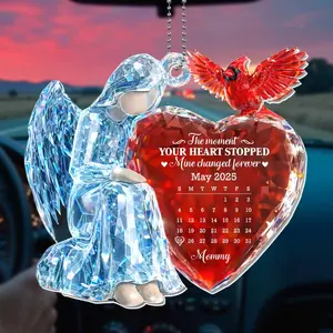 Personalized Angel Memorial Acrylic Keychain with Calendar, Custom Loss Date Heart Ornament, In Loving Memory Keepsake, Sympathy Gift for Mom