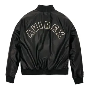 Avirex Icon Logo Leather Track Jacket Black White