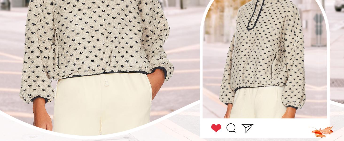 Hixiaohe Fleece Sweatshirt for Women Winter Long Sleeve High Neck Fuzzy Sherpa Pullover Jacket Warm Outerwear with Pockets