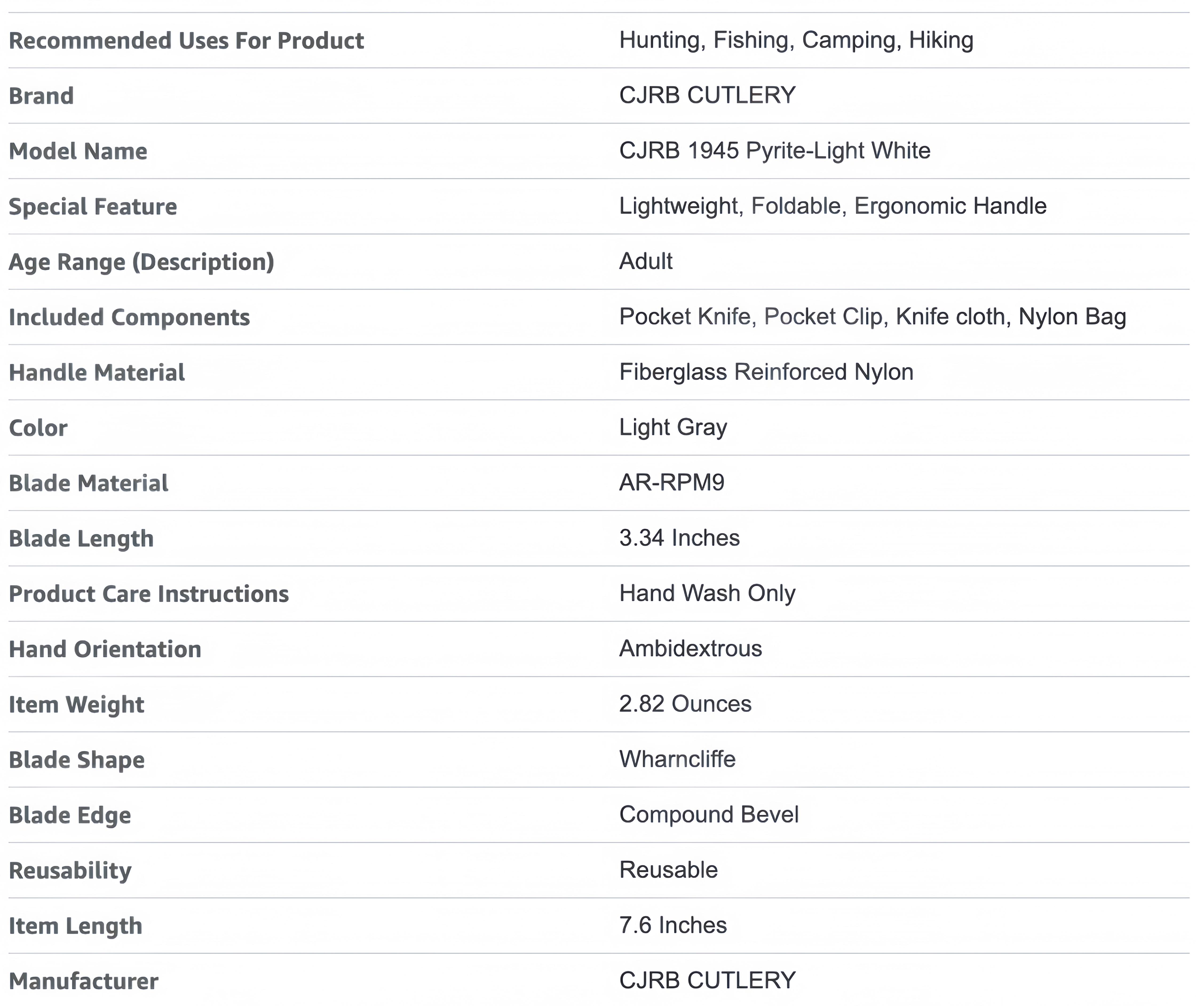 CJRB Pyrite-Light Pocket Folding Knife - 3.34'' AR-RPM9 Steel Blade, EDC Knife with Pocket Clip for Camping, Hiking, Survival Tools and Survival Gear