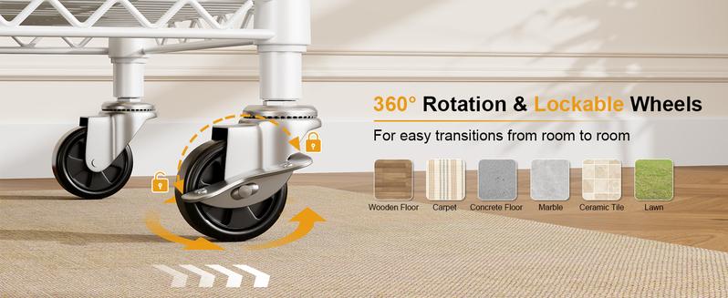 P4 Plus ULIFHOME Rolling Clothing Racks for Hanging Clothes, Heavy Duty,  Free Standing Garment Racks with Wheels, Portable Closet Rack 45''W × 20.5''D × 80.5''H, Max Load 570 Lbs, White