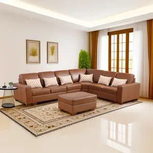 Genuine Brown Cow Leather 6-Piece Sofa Set | Luxury Living Room Furniture, Comfortable & Durable Home Couch Collection