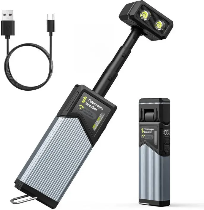 Professional Telescopic Magnetic Work Light - 4-Mode USB-C LED Inspection Lamp with Digital Display, IP44 Waterproof Under Hood USB Rechargeable Flashlight for Car Repair Mechanics, Camping Rechargeable LED Torches