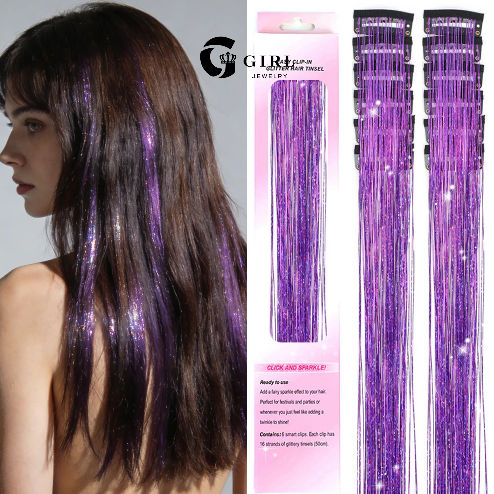 GGIRL Personilized Clip in Hair Tinsel Pack of 12 PCS 24 Inch , Punk ...