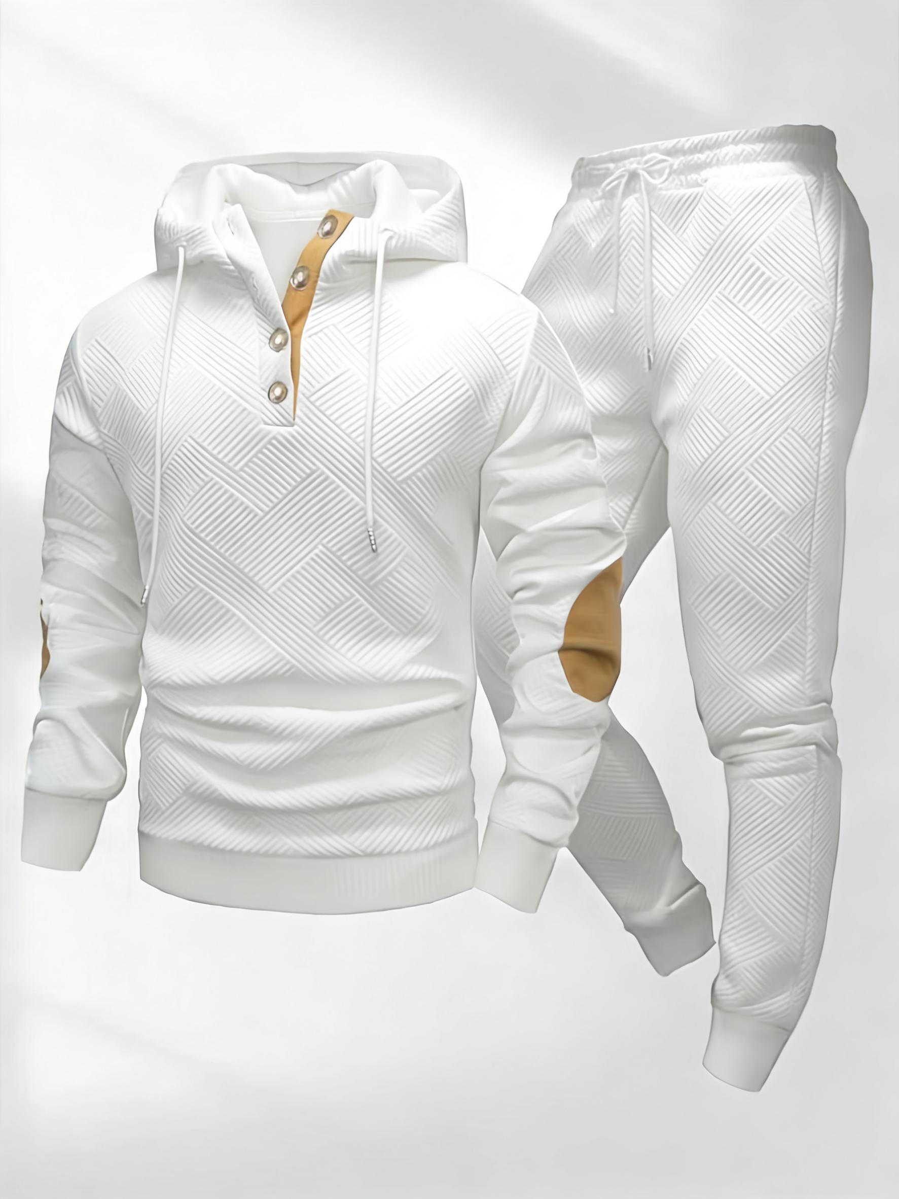 Men's Two-Piece Casual Fashion Set Knitted Jacquard Sports Hoodie with Pants