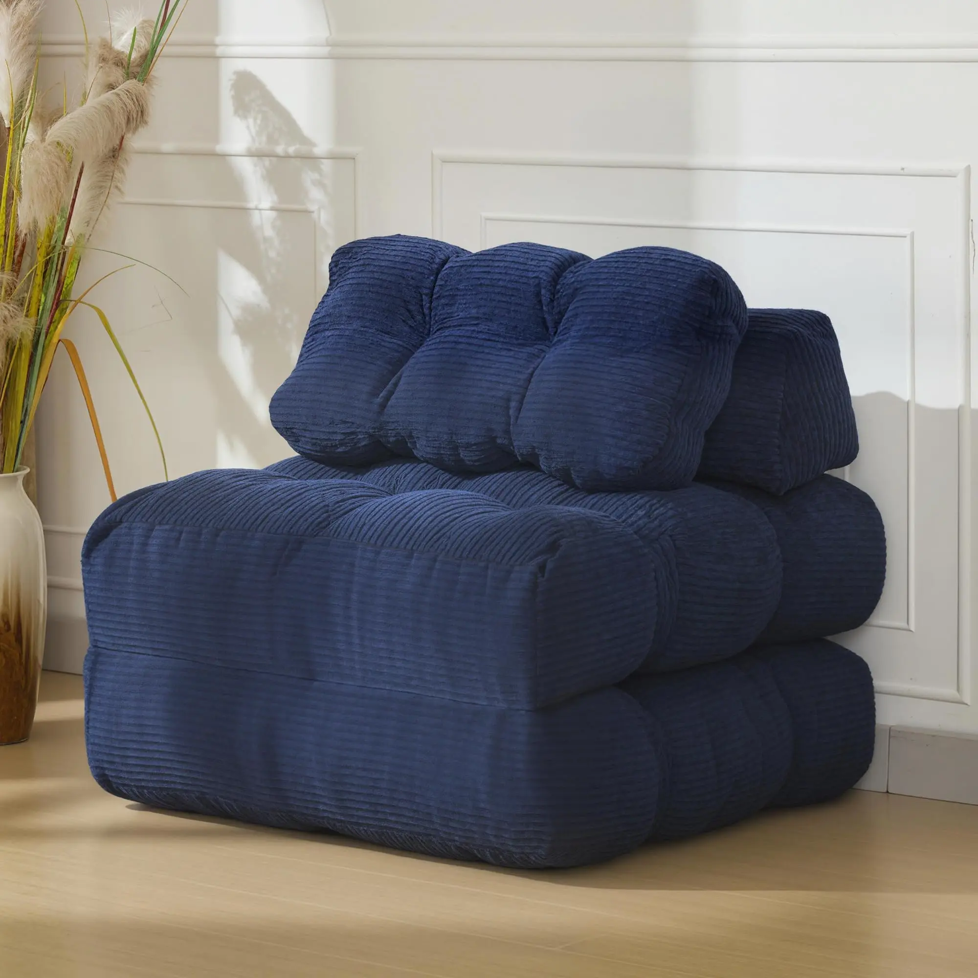 Garvee 3-in-1 Foldable Convertible Sofa Bed with Individual Bed, Backrest, Pillow, and Buttoned Polyurethane Upholstery Featuring Wide Corduroy - Portable Sofa for Living Room or Bedroom