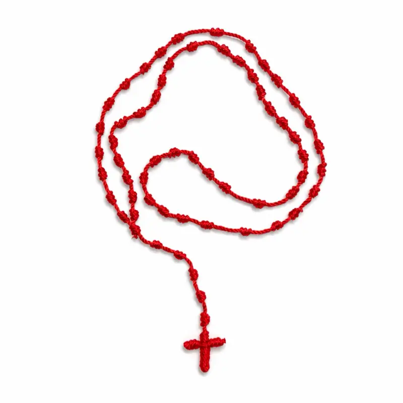 100% Handmade Rosary Cross Pendant Long Braided String Knotted Catholic Religion Adjustable Colorful Rope Necklace Lucky Protection Keepsake Jewelry for Women Men made in Mexico