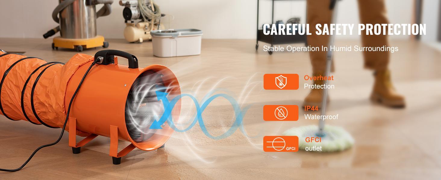 VEVOR Portable Ventilator, TikTokShopBlackFriday, 12 inch Heavy Duty Cylinder Fan with 16.4ft Duct Hose, 585W Strong Shop Exhaust Blower 3198CFM, Industrial Blower for Sucking Dust, Smoke, Smoke Home/Workplace，Low Noise