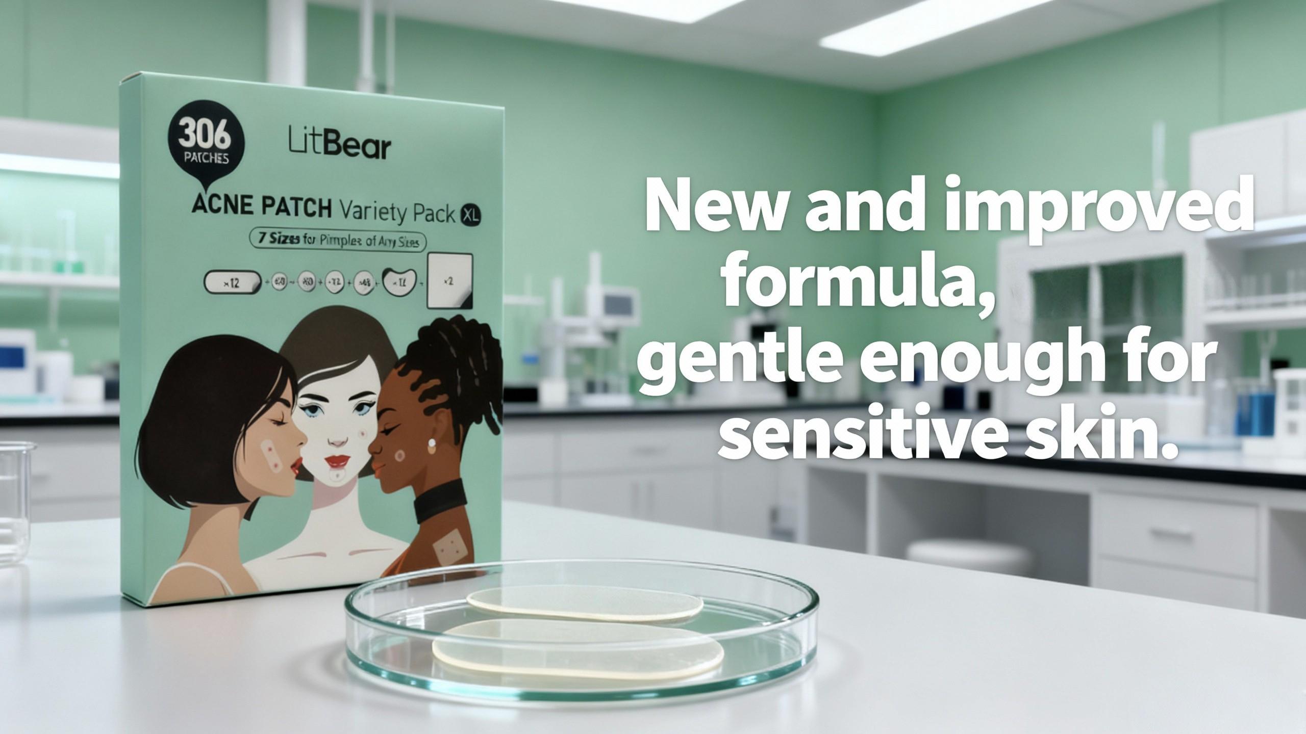 LitBear Advanced Hydrocolloid Acne Patches Pro Pimple Patch Extra Large Pack of 306 Adhesive Bandages in 7 Sizes for Full Face and Body Care LitBear Advanced Hydrocolloid Acne Patches Pro Pimple Patch Extra Large Pack of 306 Adhesive Bandages in 7 Sizes for Full Face and Body Care