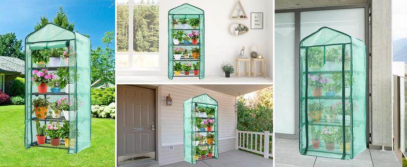 Ubesgoo Mini Greenhouse for Indoor Outdoor, Small Plastic Plant Green House 4-Tier Rack Stand Portable Greenhouses with Durable PE Cover for Seedling, 2.5x1.6x5.2 FT, Ideal Gardening Gifts for Women Men