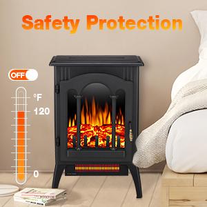 R.W.FLAME Electric Fireplace Heater, 20" Freestanding Fireplace Infrared Stove 1000W/1500W, 3D Realistic Flame Effects, Adjustable Brightness and Heating Mode, Overheating Safe Design