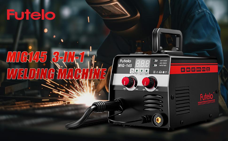 Futelo MIG-145 145A 110V Gasless Flux Core MIG Welder Machine 3-in-1 Flux MIG STICK TIG Welding Kit with 10 Accessories for Home DIY Indoor & Outdoor Repairs Stainless Steel Iron Steel Welding