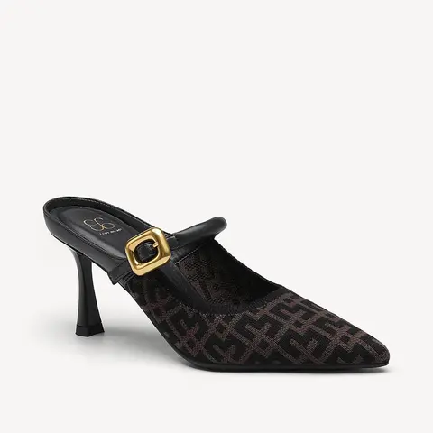 Women's COSY ISLAND GraceLithe Elastane Pointed Toe Heeled Mules Clogs Footwear - Black Mules, All Seasons Business Shoes with Sleek Leg-Lengthening Slip-On Heel Design