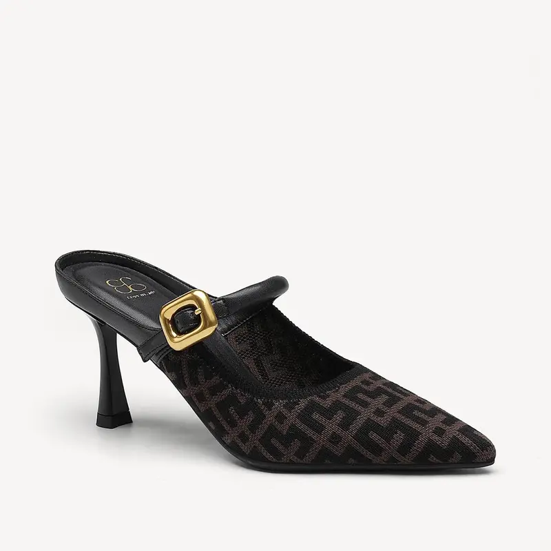 Women's COSY ISLAND GraceLithe Elastane Pointed Toe Heeled Mules Clogs Footwear - Black Mules, All Seasons Business Shoes with Sleek Leg-Lengthening Slip-On Heel Design