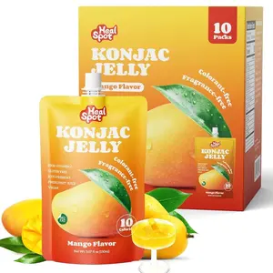 HealSpot Konjac Jelly, Infused with Collagen Drink, 0g Fat, Low Sugar, Low Calorie, 0 Additives, Healthy Drinkable Fruit Snack, 100% Natural Fruit Juice, Rich in Vitamin C, Mango Flavor (10 Packs)