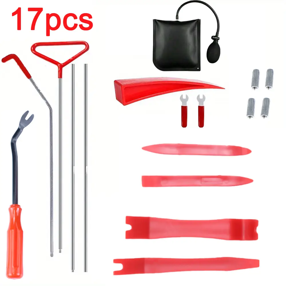17 piece car repair and disassembly tool set, equipped with long-distance hook tools, pliers, screwdrivers and other tools, used for multi-functional portable tool set for car repair and maintenance