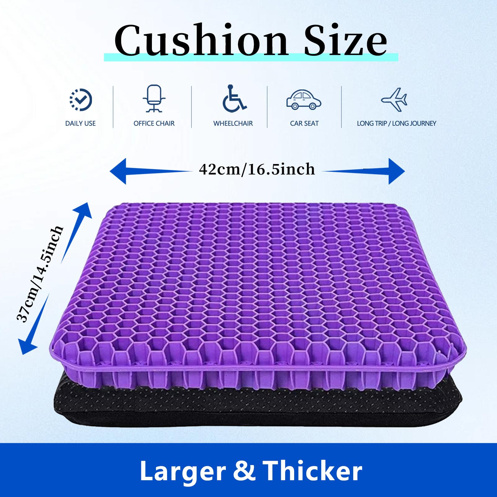 Double-Thick Gel Seat Cushion Honeycomb Breathable Non-Slip Cover 16.5x14.5x1.5 in Pressure Relief for Office Car Wheelchair Elastic Furniture Protector
