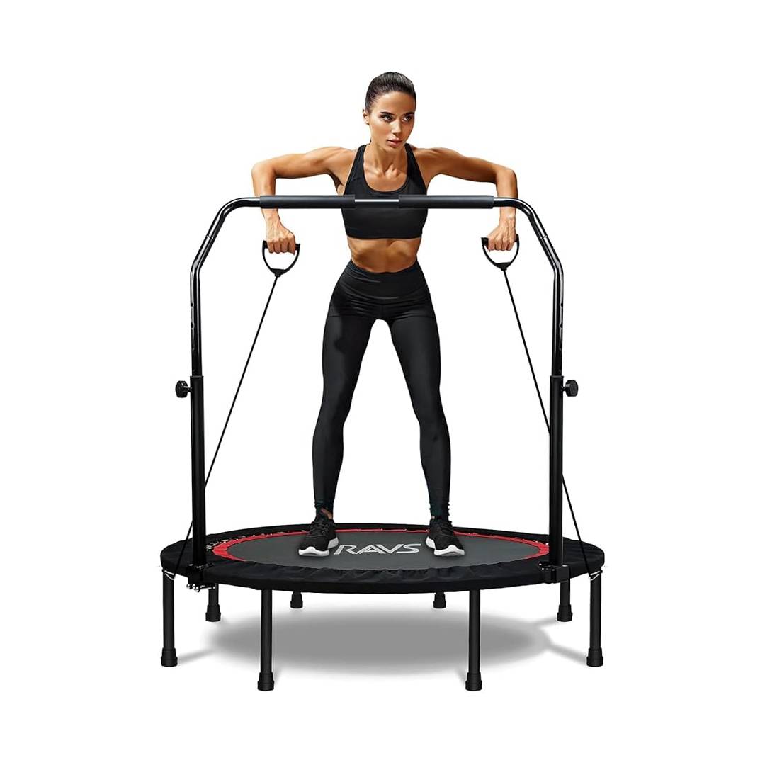 RAVS 450 LBS Foldable Mini Trampoline for Adults &Kids 40"/48"Rebounder Trampoline with Adjustable Foam Bar forIndoor Workout Fitness