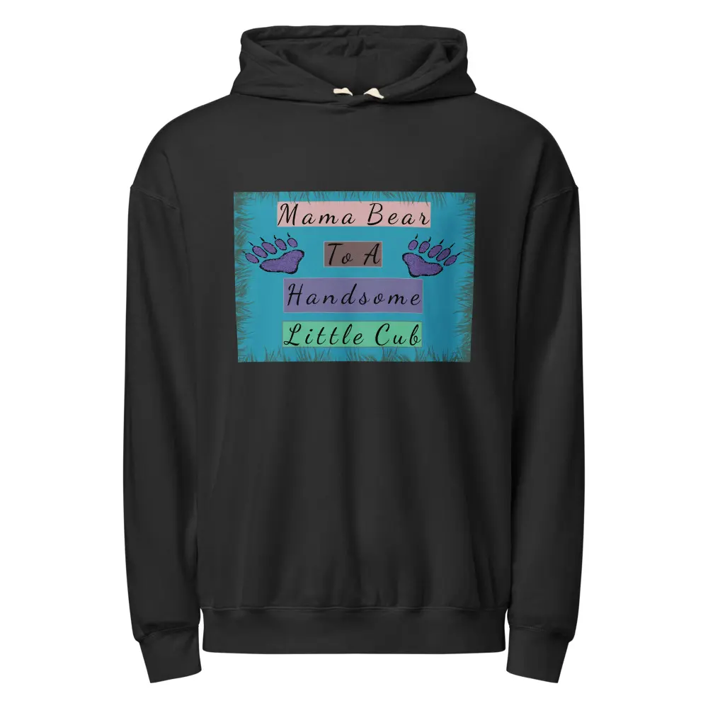 Women's Cotton Ribbed Hoodie Sweatshirt - Mama Bear (w/ Son) Design, Vintage Casual, Garment-Dyed Lightweight Soft Fabric, Flattering Fit, Women's Tops & Clothes, Women's Clothes