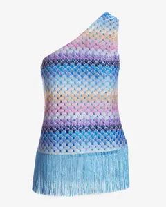 One Shoulder Fringe Sweater Multi