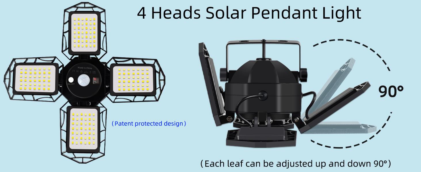 Solar Shed Light Outdoor Indoor Solar Powered Motion Sensor Pendant Light 5 Lighting Modes & Remote Control 4-Leaf 120°Adjustable Lights for Home Yard Garage