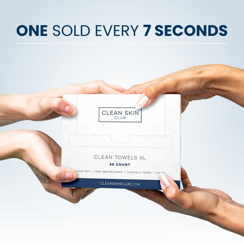 Clean Skin Club Luxe Bamboo container with Cover, includes 50 Clean Towels® XL Original disposable face towels