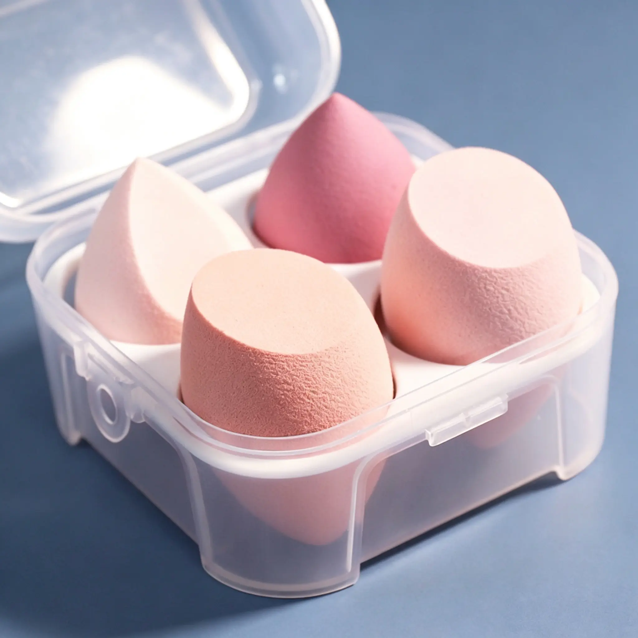 4Pcs Beauty Makeup Sponge Set With Egg‑Carton Case, Wet & Dry Use Blending Sponge For Flawless Base Makeup