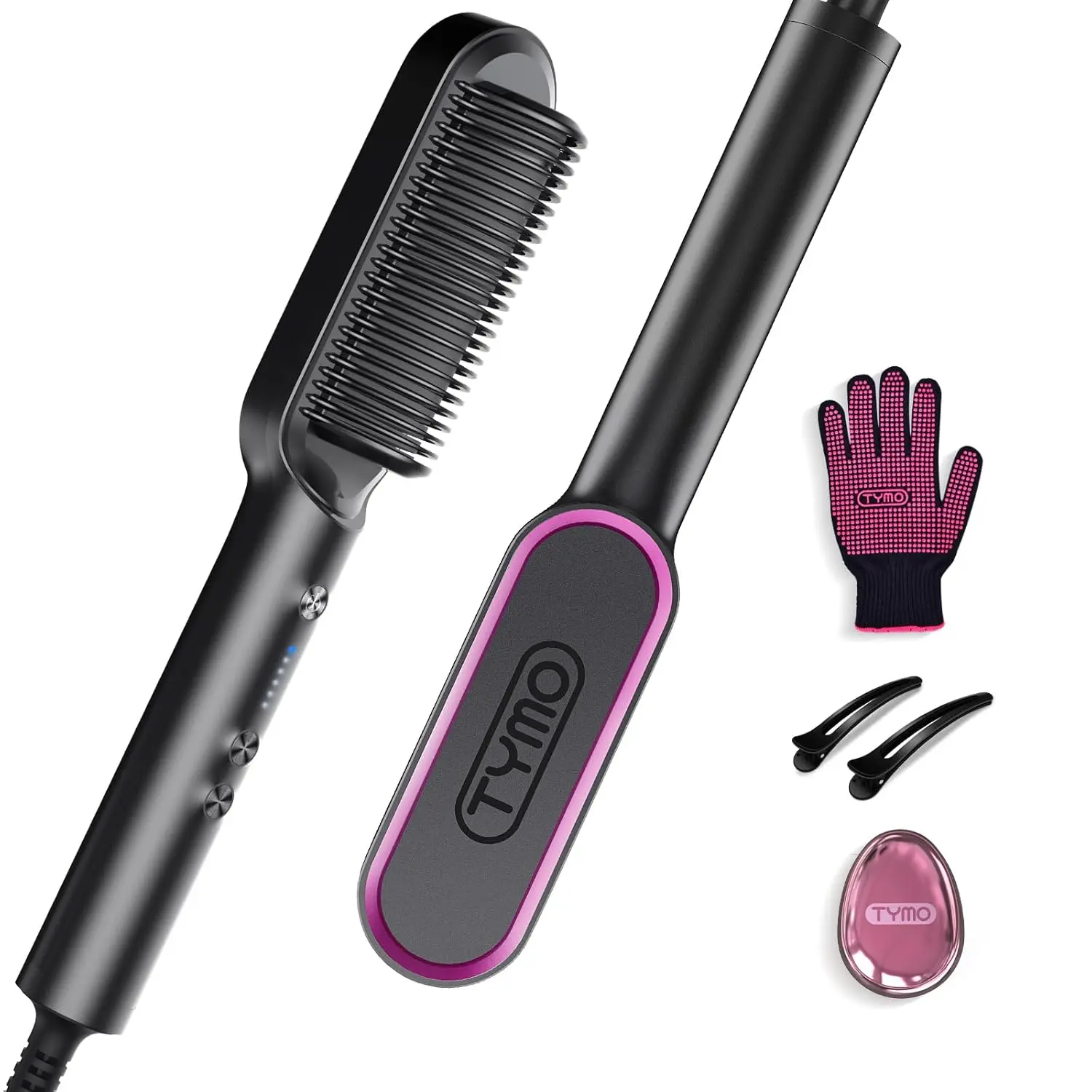 TYMO Hair Straightener Brush, Hot Comb Hair Straighteners for Women | Hair Straightener Comb, Straightening Brush with 5 Heat Settings, 20s Fast Heating & Dual Voltage, Black