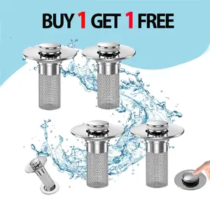 Drain Strainer with Filter 2 Counts Bathroom Sink Stopper Hair Catcher,Pop-Up Bathroom Sink Drain Strainer with Universal&Removable Stainless Steel Filter Basket, Universal Sink Stopper for Bathroom & Kitchen Brass Finish Stainless Steel Drain Stopper