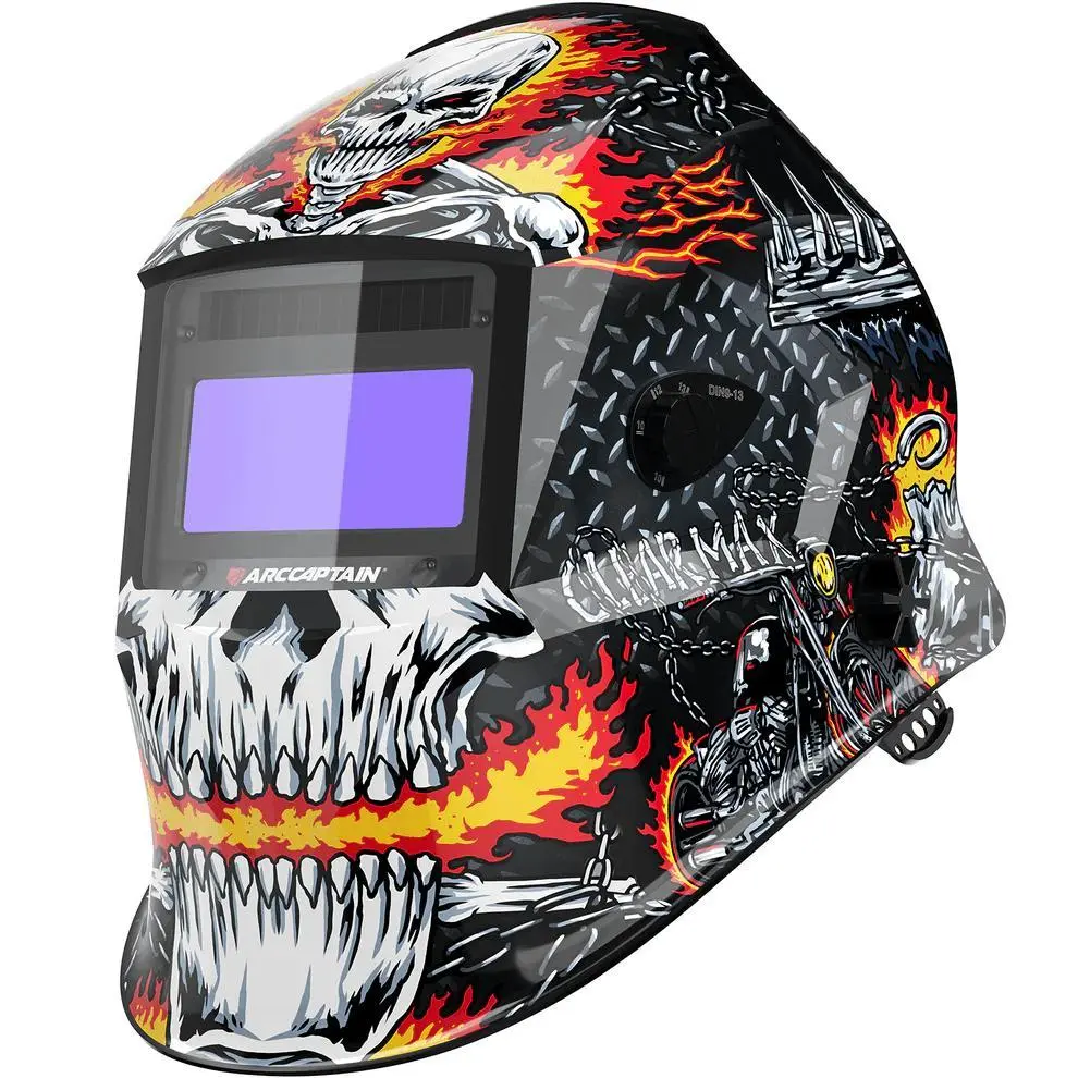 Free gift,ARCCAPTAIN Viewing Screen Welding Helmet HSH-S800-Skeleton Knight 1/1/1/1 Optical Clarity 4 Arc Sensor 1/25000s Response True Color Auto Darkening Welding Mask for Men / Dad - Welding Helmet, Compatible with welding cap toolupgrade