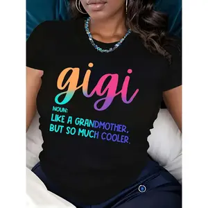 Casual Crew Neck T-Shirt with Gigi Alphabet Print, All Season Comfort Fit, Knit Fabric Tee