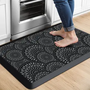Kitchen Mat, 17.3x28in Heavy Duty Ergonomic Comfort Foam Standing Desk Mat, Waterproof Non-Slip Standing Mats and Rugs for Kitchen, Office, Laundry, Black