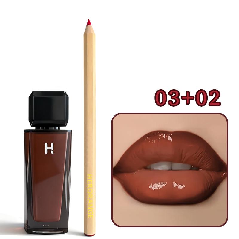 HERORANGE 2-Piece 2-in-1 Lip Stain & Oil Combo Set (#01+#02) - Hydrating Lipstick, Long-Lasting Glossy Lipgloss, Non-Sticky Plumping Lip Care, Universal Flattering Shades, Ideal for Parties, Gift Sets for Women, Cosmetic