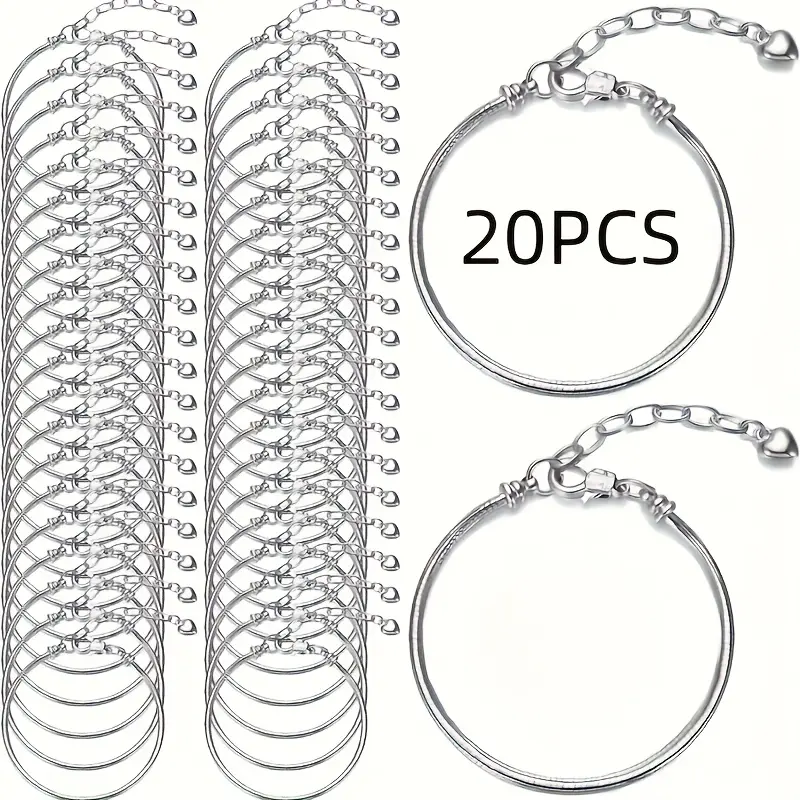 20 Pcs Snake Chain Charm Bracelets for Women's DIY Jewelry Making, Adjustable 6.29 in Bracelet Blanks with Lobster Clasp Extender, Charm Bracelet