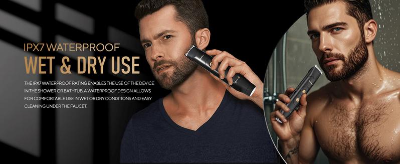 Akunbem Electric Groin Hair Trimmer for Men,Nose Hair Trimmer, Dual Heads Waterproof Ball Pubic Shaver for Male and Female, Replaceable Ceramic Blade Heads，Wet/Dry Body Razor, Christmas and Halloween & Husband Gift for Birthday