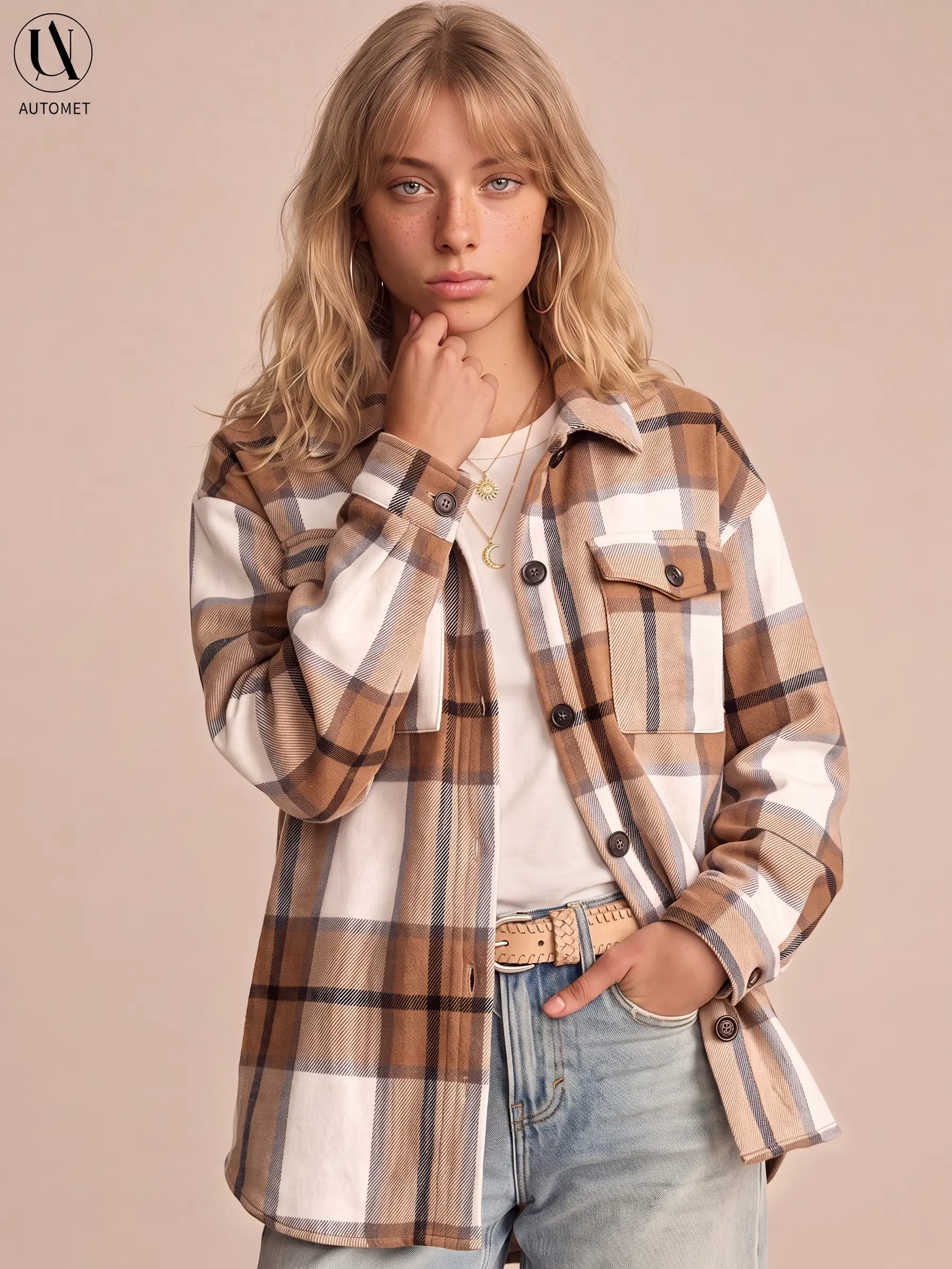 AUTOMET Women's Casual Plaid Flannel Shacket, Soft Long Sleeve Button-Down Fall Coats with Pockets, Lady, Thanksgiving, Easter, Valentines Day, Casual Chic, Basics, Night Out, Loose Fit, Tops, Holiday, Long Length, Plaid Print, Shirt, Classic