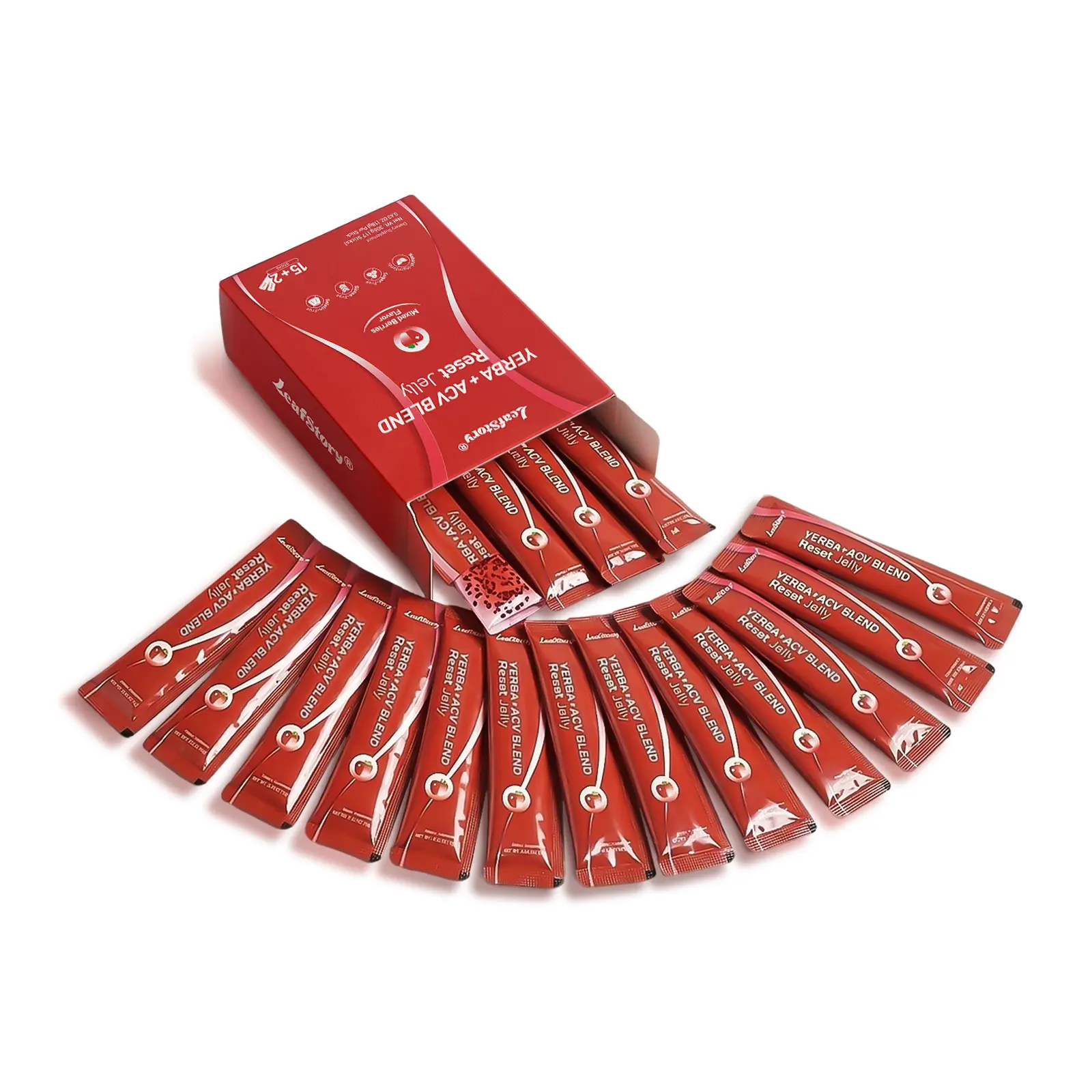 Berries Reset Jelly(7/17/34 Sticks):Gut Health, Apple Cider Vinegar, Bioactive Berry Mix, Yerba Mate, Fiber, Chia Seeds, Konjac & Cinnamon Extract. Vegan, sugar-free, gluten-free, non-GMO, gelatin-free, dairy-free. Daily Routines & On-the-Go Lifestyle-SC