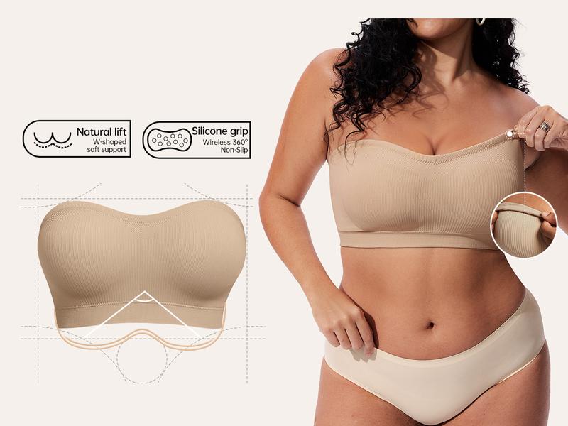 Vertvie｜ZOE Stay Put Bandeau Bra, Wireless Seamless Comfort