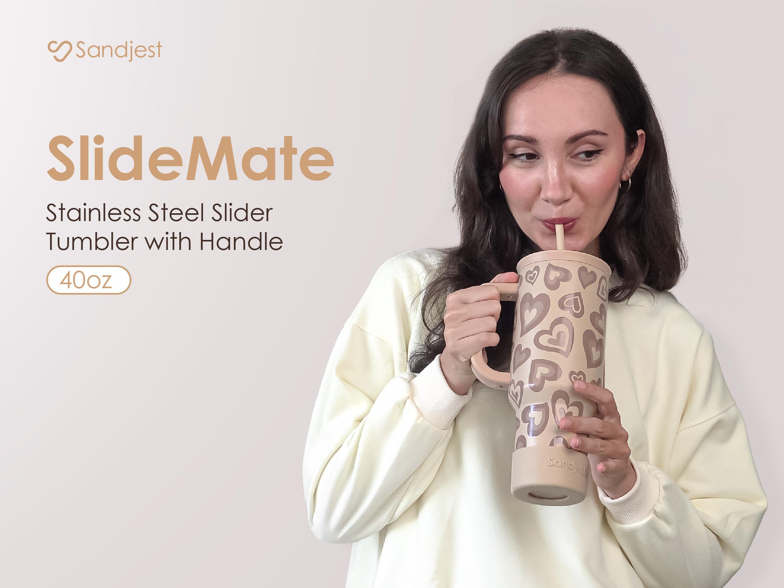 SANDJEST Insulated 40oz Tumbler with Handle & Straw, Easy-Clean, Cup Holder Friendly Base, Suitable for Outdoor Travel Office Spring Mother's Day Gift