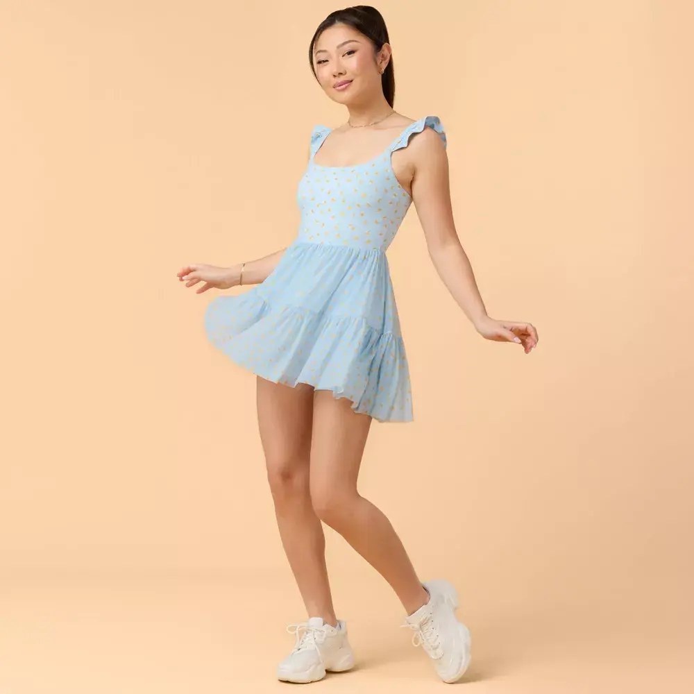 Women's Blogilates Mommy & Me Ballerina Ruffle Sports Dress, Polyester-Spandex Fabric, Smooth Pullover Design with Straps